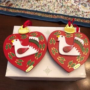 Set of 2 Chicken Heart Ornaments Wood